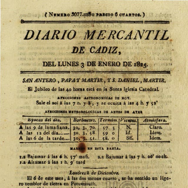 Diario Mercantil de Cádiz  - 3 Enero 1825 N°3077