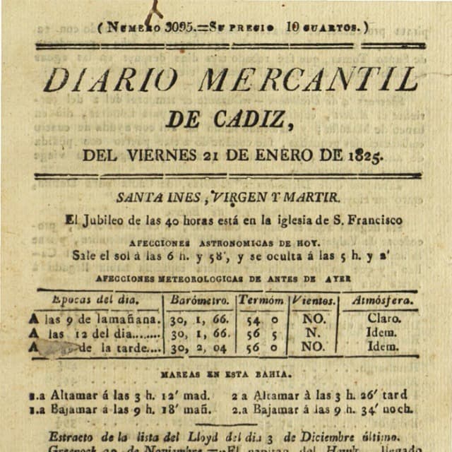 Diario Mercantil de Cádiz  - 21 Enero 1825 N°3095