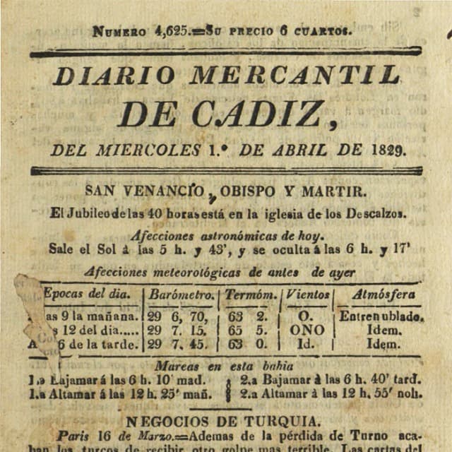 Diario Mercantil de Cádiz  - 1 Abril 1829 N°4625