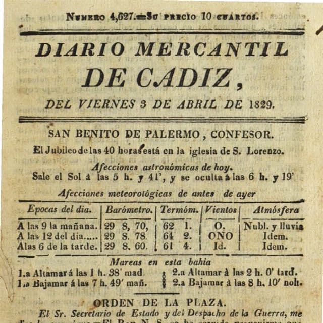 Diario Mercantil de Cádiz  - 3 Abril 1829 N°4627