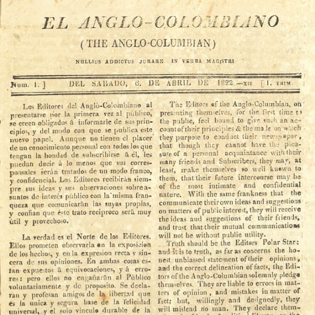 El Anglo-Colombiano - 6 Abril 1822 N°1