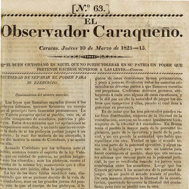 El Observador Caraqueño - 10 Marzo 1825 N°63