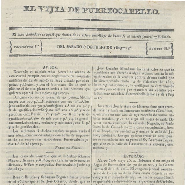 El Vigía de Puerto Cabello - 9 Julio 1825 N°12