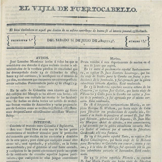 El Vigía de Puerto Cabello - 16 Julio 1825 N°13