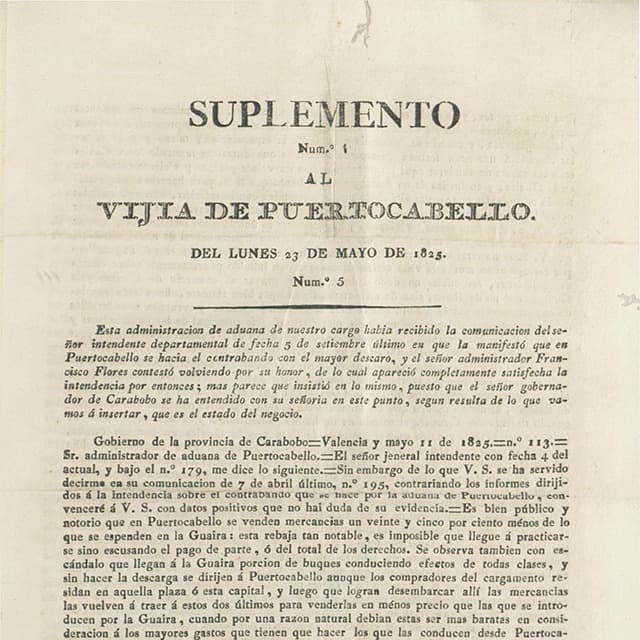 El Vigía de Puerto Cabello - 23 Mayo 1825 N°5 Supl