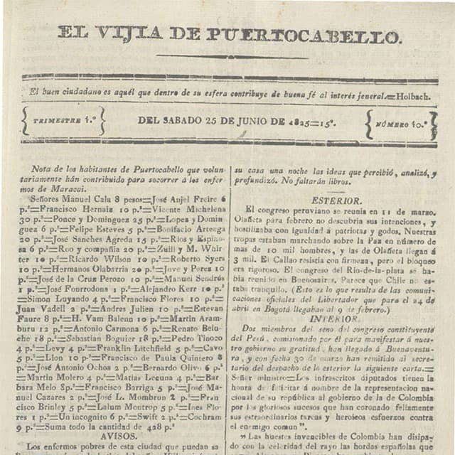 El Vigía de Puerto Cabello - 25 Junio 1825 N°10