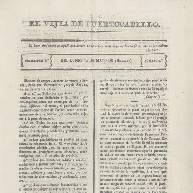 El Vigía de Puerto Cabello - 30 Mayo 1825 N°6