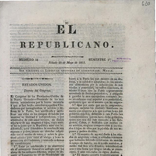 El Republicano de Tunja - 20 Mayo 1815 N°11