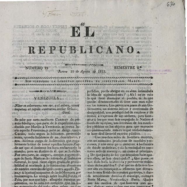 El Republicano de Tunja - 10 Agosto 1815 N°19