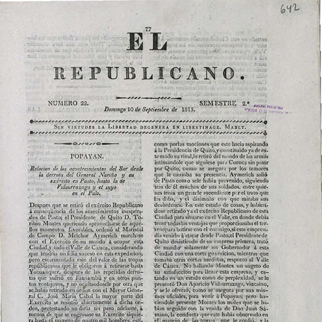 El Republicano de Tunja 10 Septiembre 1815 N°22