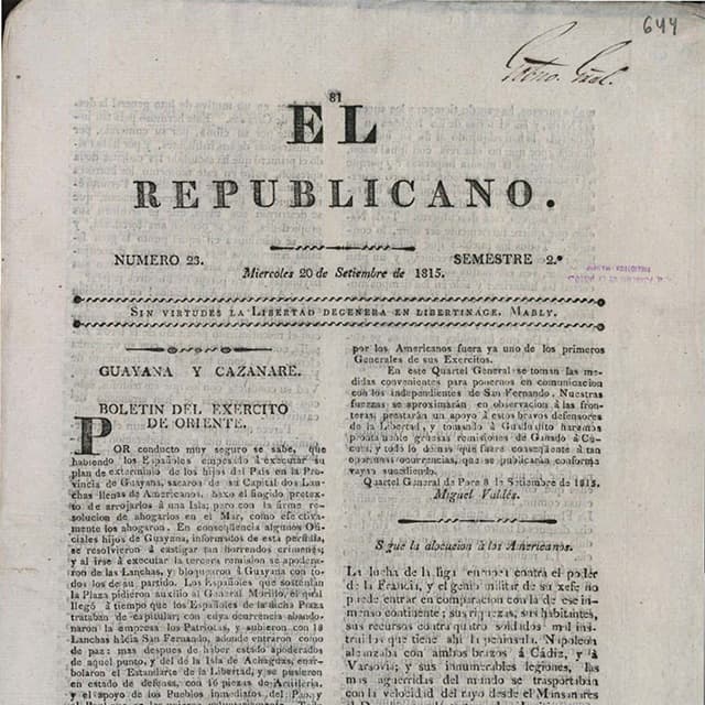 El Republicano de Tunja . 20 Septiembre 1815 N°23