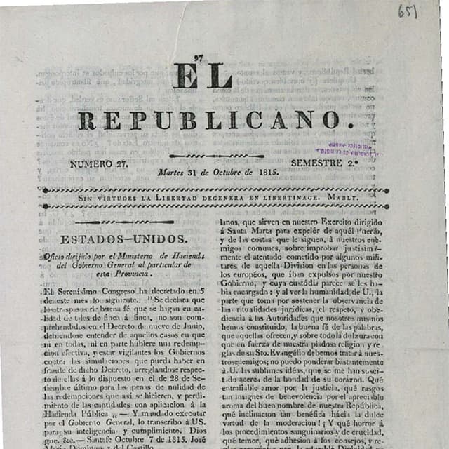 El Republicano de Tunja - 31 Octubre 1815 N°27