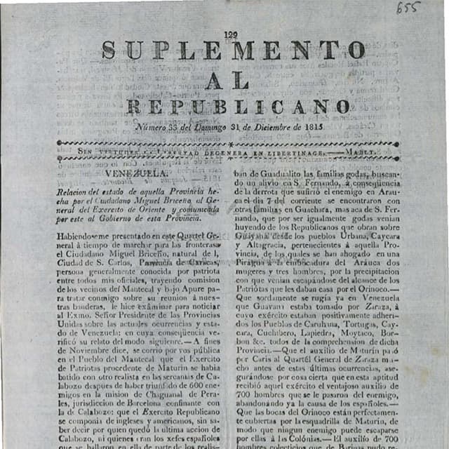 El Republicano de Tunja - 31 Diciembre 1815 N°33